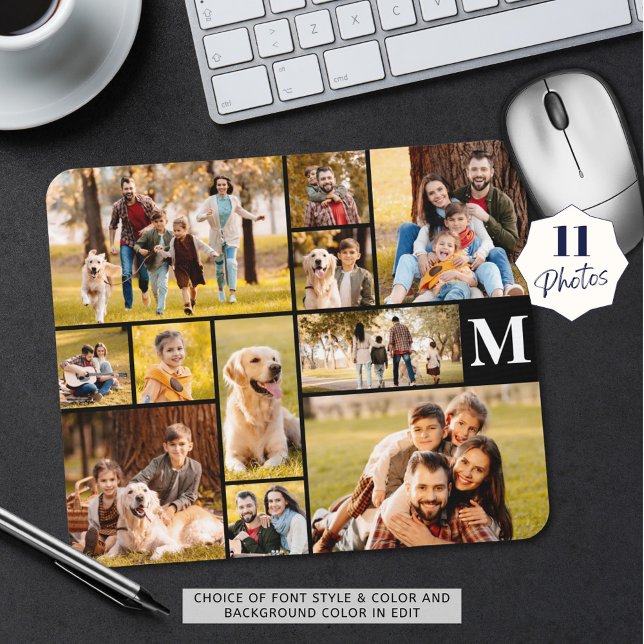 Modern Unique 11 Photo Collage Monogram Mouse Pad (Creator Uploaded)