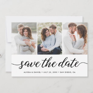 Modern Unique 3 Photos Wedding Modern Script Save The Date