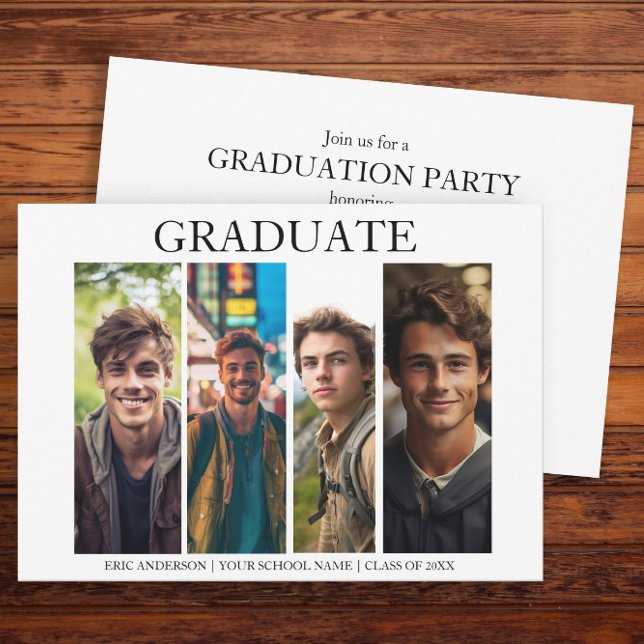 Modern Unique 4 Photo Graduation Party Invitation (Modern, unique, 4-photo graduation party invitation)
