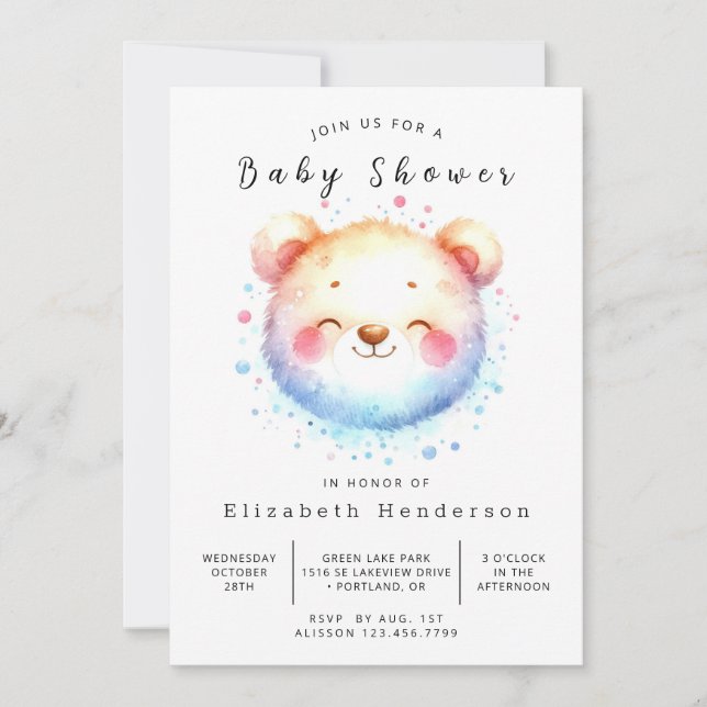 Modern Unique Bear Baby Shower Invitation (Front)