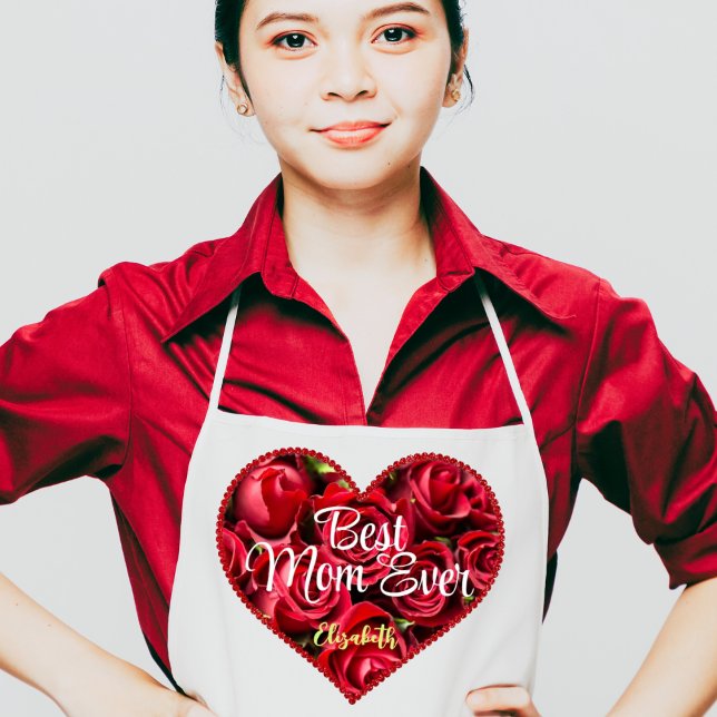 Modern Unique Best Mom Ever Red Heart Mothers Day Apron (Creator Uploaded)