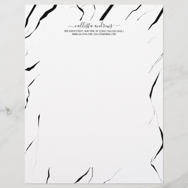 Modern Unique Black White Marble Pattern Letterhead (Front)