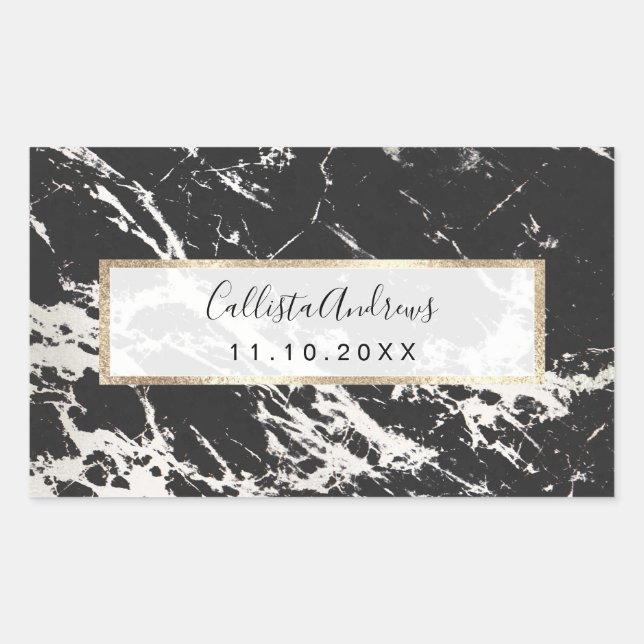 Modern Unique Black White Marble Stone Pattern Sticker (Front)