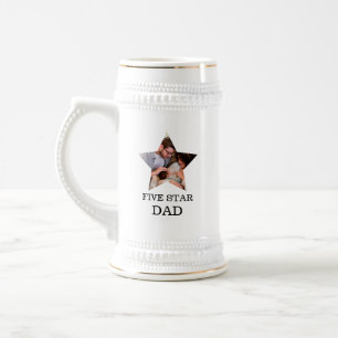 Modern Unique Fathers day Five star Dad 1 photo Beer Stein
