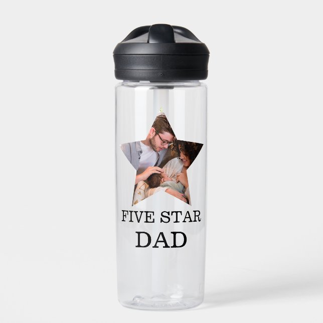 Modern Unique Fathers day Five star Dad 1 photo Water Bottle (Front)