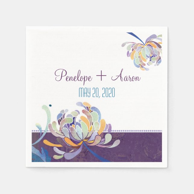 Modern Unique Floral Plum Wedding Napkin (Front)