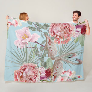 Modern unique floral with Flamingo blue and pink Fleece Blanket