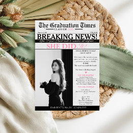 Modern Unique Fun Photo Newspaper Graduation Invitation