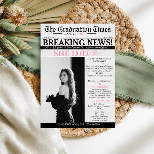 Modern Unique Fun Photo Newspaper Graduation Invitation