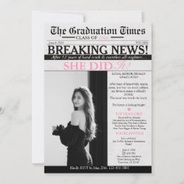 Modern Unique Fun Photo Newspaper Graduation Invitation