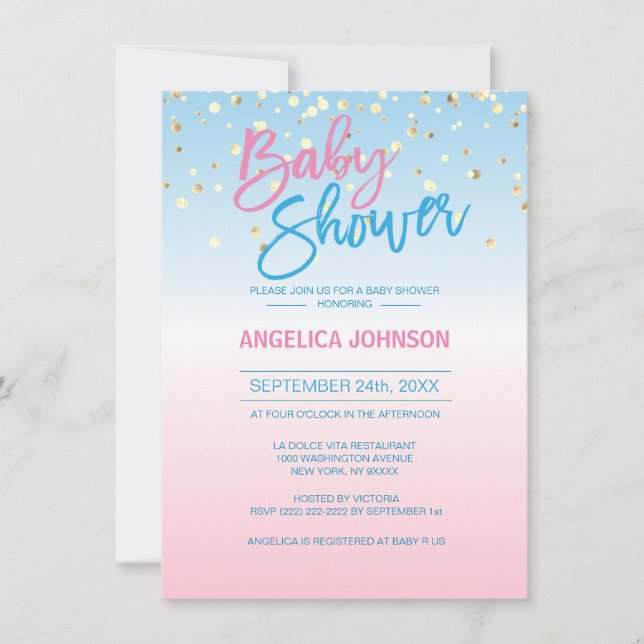 Modern Unique Gender Reveal Gold Baby Shower Party Invitation (Front)