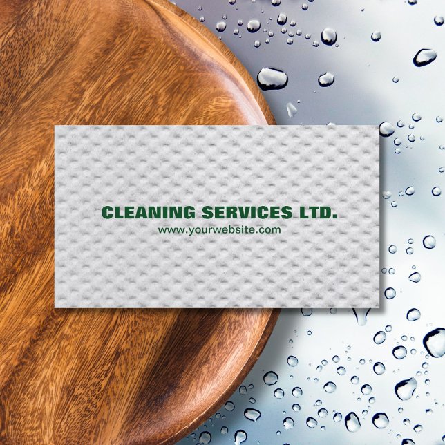Modern Unique Green White Cleaning Services Business Card (Creator Uploaded)