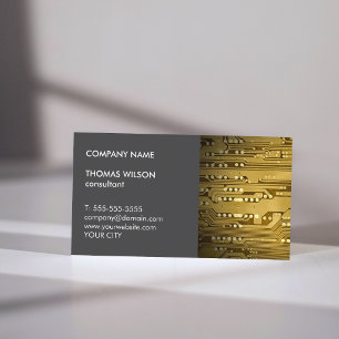 Modern Unique Grey Golden Circuit Board Consultant Business Card