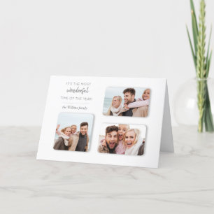Modern Unique Holiday 3-Photo Dimensional Grid Card