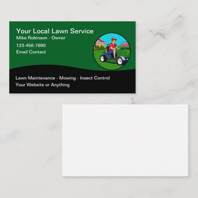 Modern Unique Lawn Service Business Cards (Front/Back)