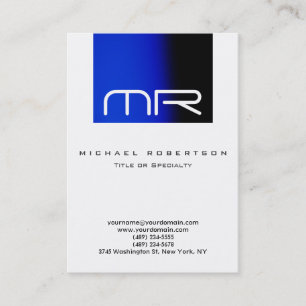 Modern Unique Monogram White Blue Business Card