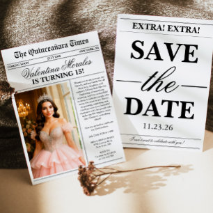 Modern Unique Newspaper Photo Quinceanera Invitation