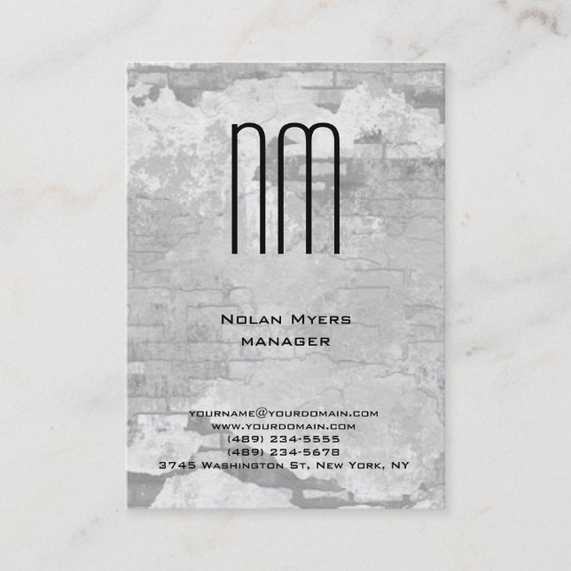 Modern unique plain simple grey monogram business card (Front)