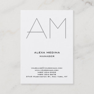 Modern unique plain simple white grey monogram business card