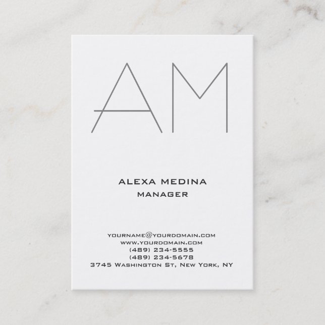 Modern unique plain simple white grey monogram business card (Front)