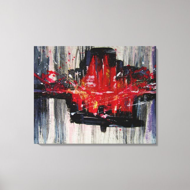 Modern Unique Vibrant Red and Black Abstract Art Canvas Print (Front)