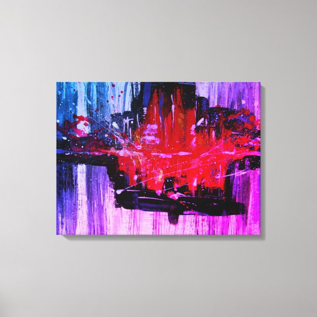 Modern Unique Vibrant Red Black Blue Abstract Art Canvas Print (Front)