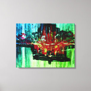 Modern Unique Vibrant Red Black Green Abstract Art Canvas Print