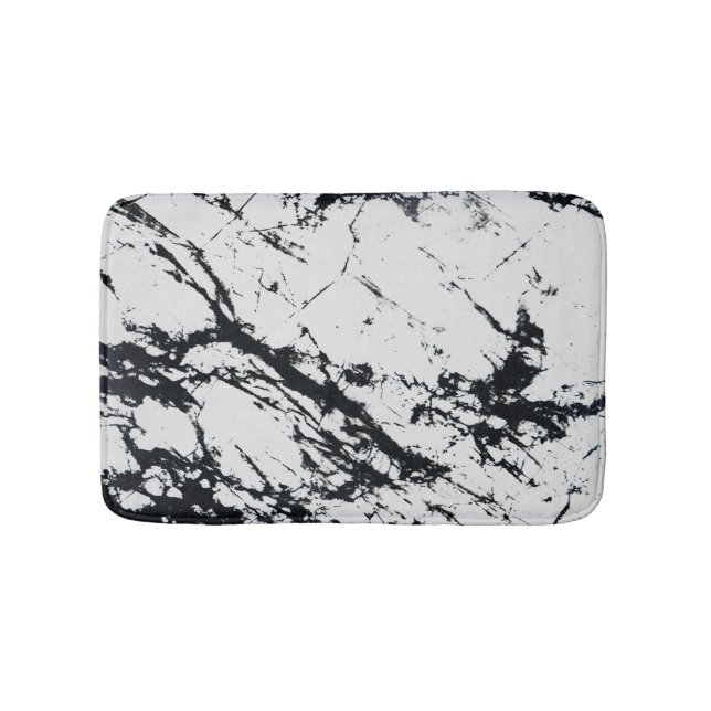 Modern Unique White Black Marble Stone Pattern Bath Mat (Front)