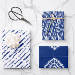 Modern unisex watercolor blue tie dye pattern wrapping paper sheet