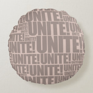 Modern Unite! Typography Champagne Pink Round Pillow