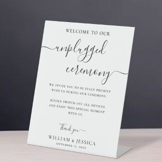 Modern Unplugged Ceremony Wedding Pedestal Sign