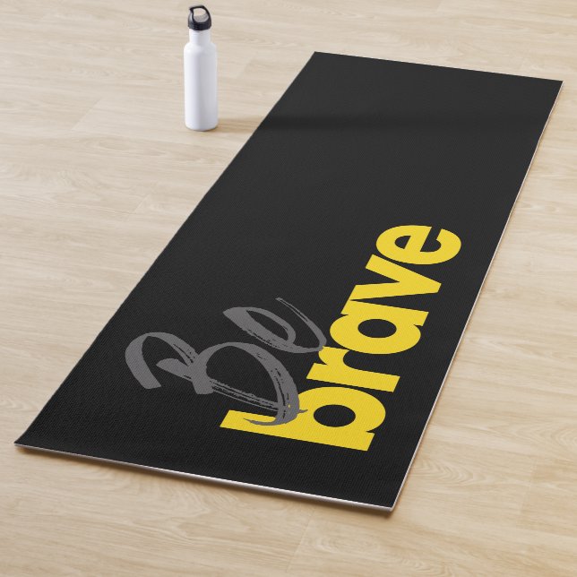 Modern, urban, bold, vibrant design of Be Brave Yoga Mat (In Situ)