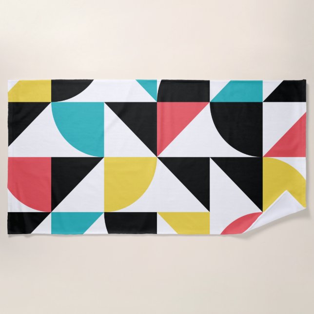 Modern, urban, colourful, fun geometric pattern beach towel (Front)