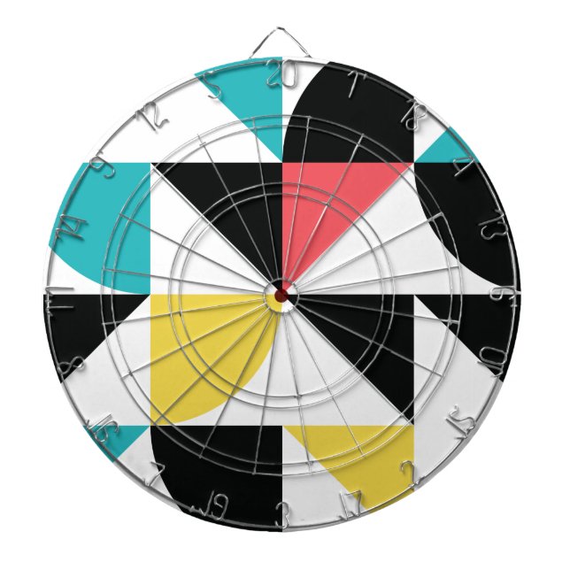 Modern, urban, colourful, fun geometric pattern dartboard (Front)