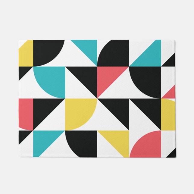 Modern, urban, colourful, fun geometric pattern doormat (Front)