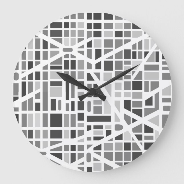 Modern Urban Map Black White Grey Office Decor Large Clock (Front)