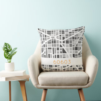 Modern Urban Map Grey White Architectural Zip Code Throw Pillow