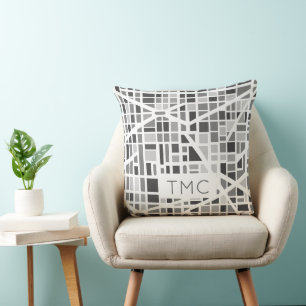 Modern Urban Map Monogram INITIALS Architectural Throw Pillow
