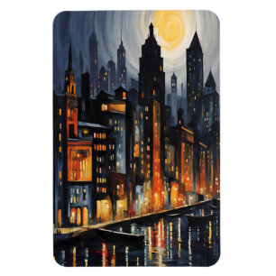 Modern Urban Nightscape – City Skyline at Dusk Art Magnet
