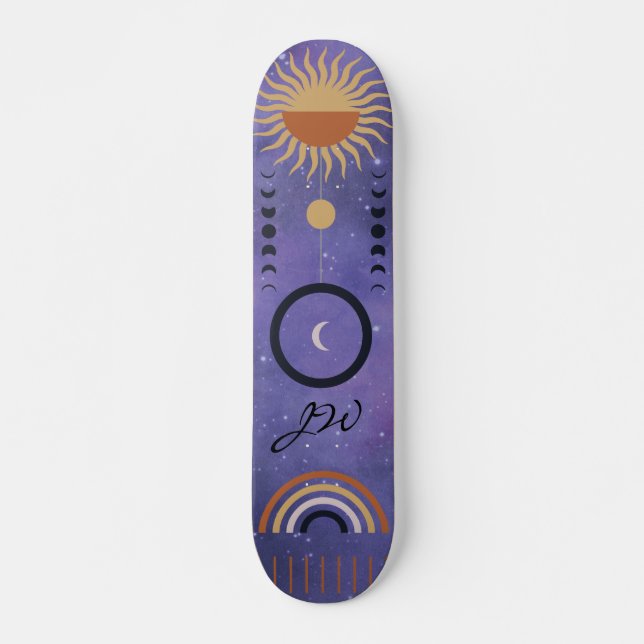 Modern Urban Purple Sun Star Rainbow Girly Skateboard (Front)