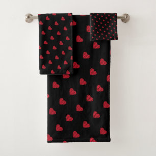 Modern Urban Red Hearts Pattern Bath Towel Set