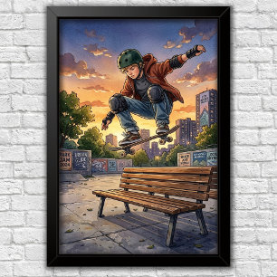 Modern Urban Skateboard Bedroom Wall  Poster