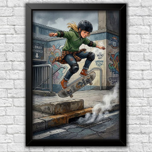Modern Urban Skateboard Bedroom Wall Poster