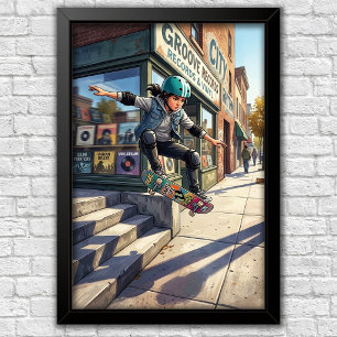 Modern Urban Skateboard Bedroom Wall  Poster