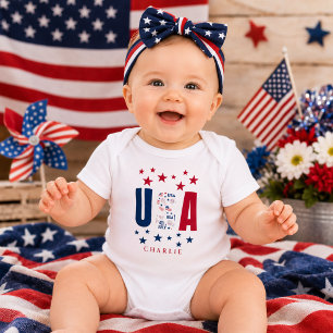 Modern USA Personalized 4th of July Baby Bodysuit