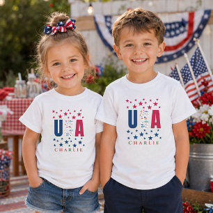 Modern USA Personalized Patriotic Kids T-Shirt