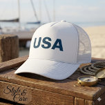 Modern USA Typography Casual Everyday Trucker Hat<br><div class="desc">Give your casual lineup a confident upgrade with this modern USA typography casual everyday trucker hat. Featuring bold, clean lettering and a breathable mesh back, it delivers classic trucker comfort with a contemporary edge. Ideal for road trips, outdoor events, and laid-back weekends, it blends statement style with easy, all-day wearability....</div>