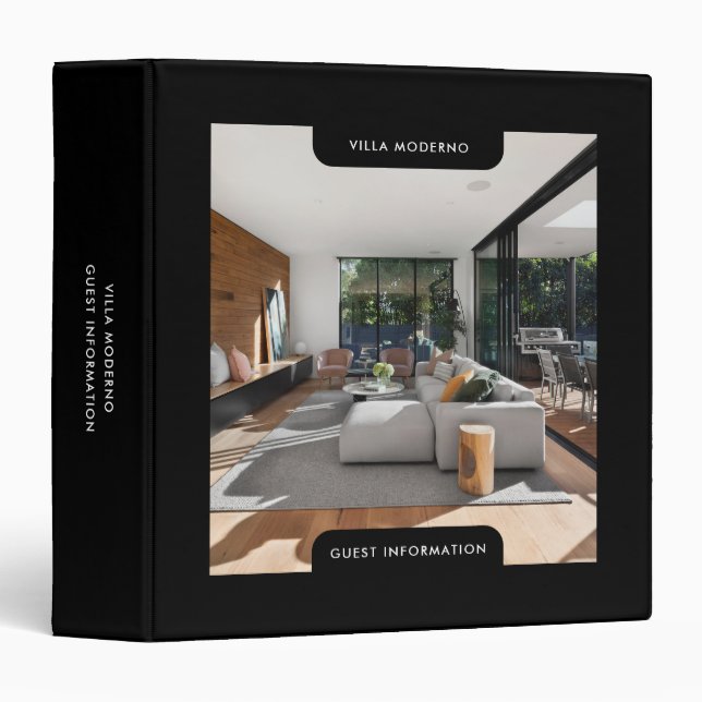 Modern Vacation Rental Guest Information Black Binder (Front/Spine)