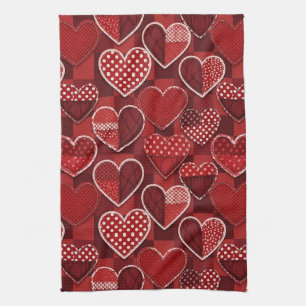 Modern Valentine Heart Red Black White Kitchen Towel