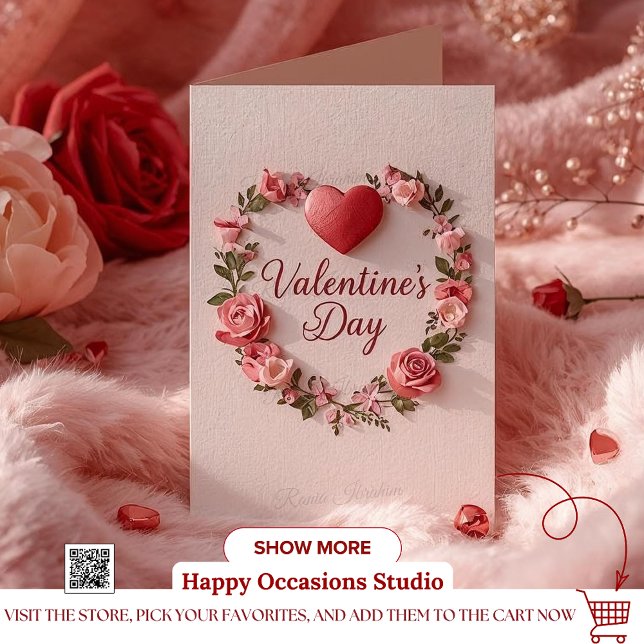 Modern Valentine’s Day Card – Red Heart & Flower (Creator Uploaded)